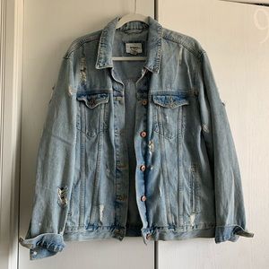 Distressed Light Wash Oversized Denim Jacket